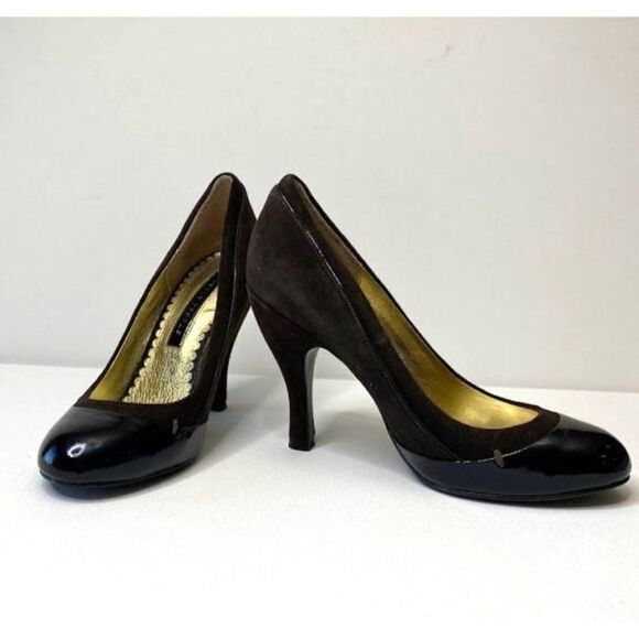 LOVELY PEOPLE Brown Pumps Sz 8 Suede Patent - Picture 6 of 7